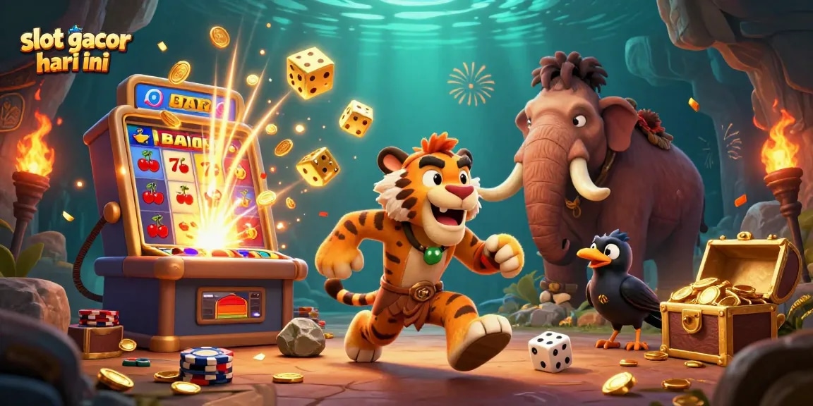 Experience slot gacor hari ini excitement with caveman duo at a vibrant prehistoric casino.