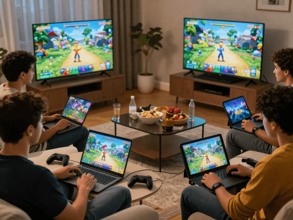 Adults playing engaging adult games together in a cozy living room.
