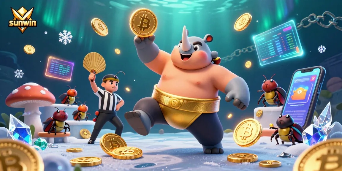 Experience thrilling gameplay with sunwin as a rhinoceros beetle champion in this vibrant crypto casino scene.