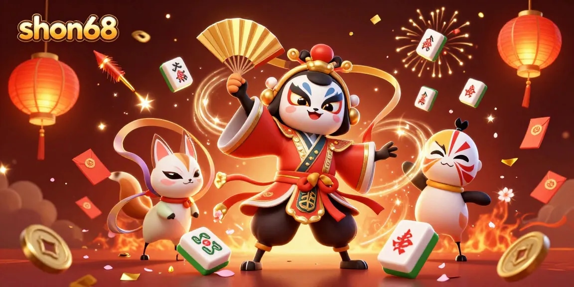 Experience the excitement at shon68 with dynamic casino scenes of traditional warrior and vibrant game elements.