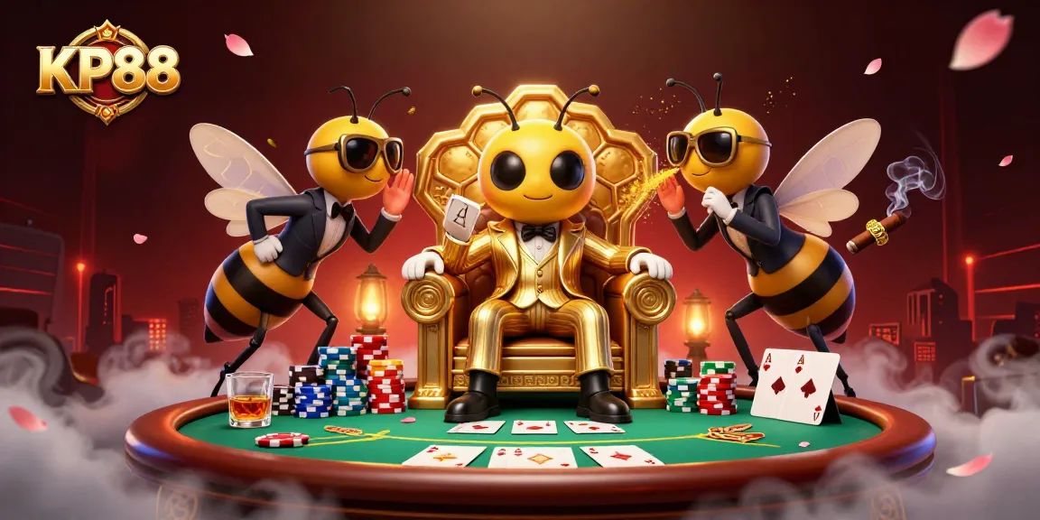 KP88 showcases a vibrant 3D illustration of a mob boss and allies engaging in high-stakes poker.