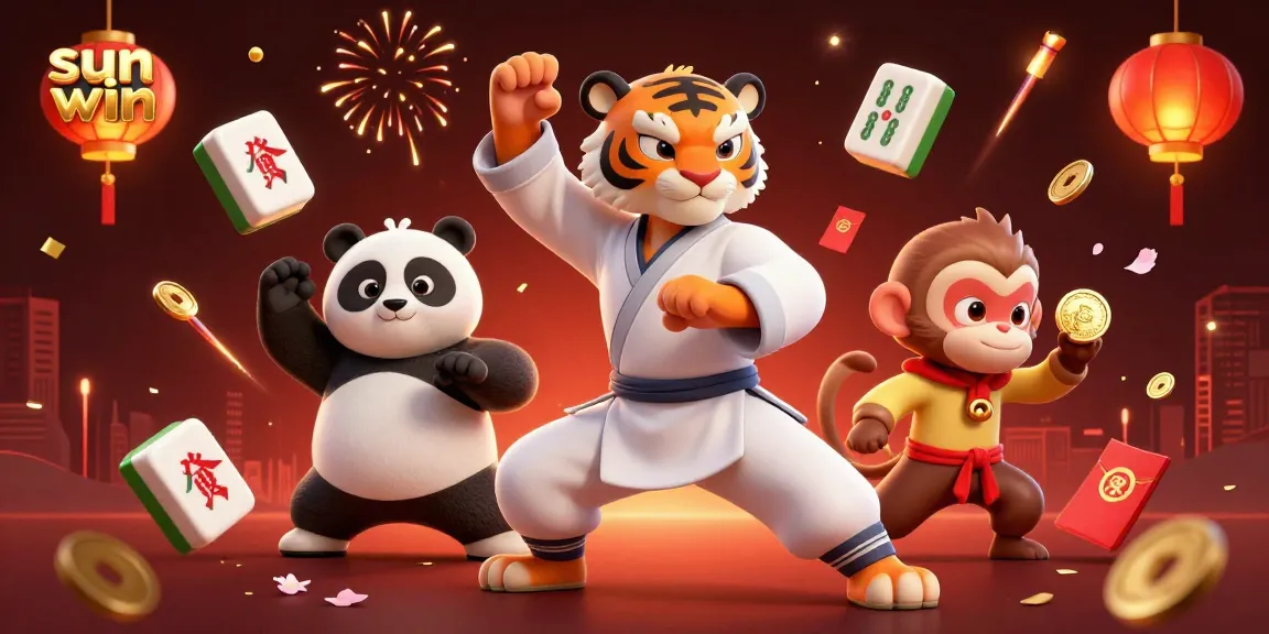 Experience thrilling gameplay with sun win as the kung fu tiger and panda showcase their skills among festive elements.
