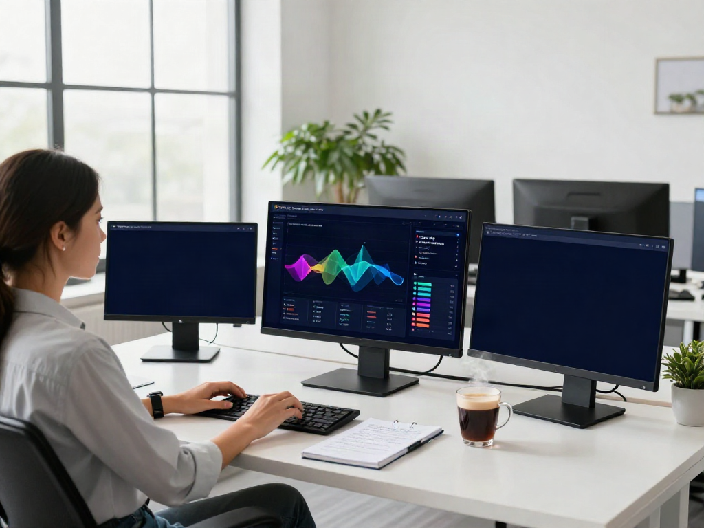 Content marketer reviewing instant indexing data in a bright office
