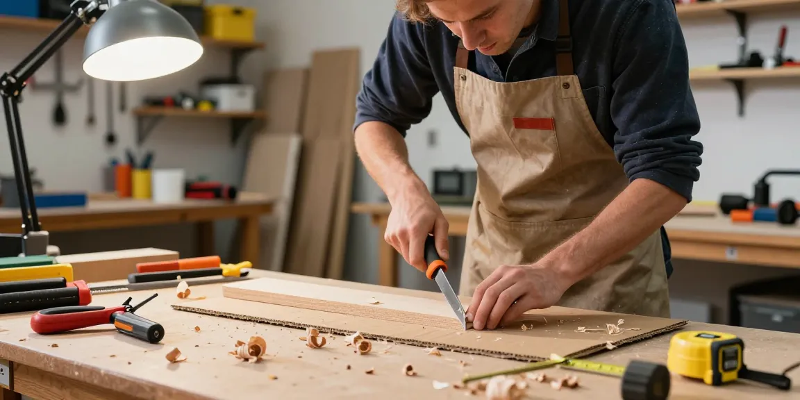 Skilled craftsman using a Festool knife for precision cuts in a workshop