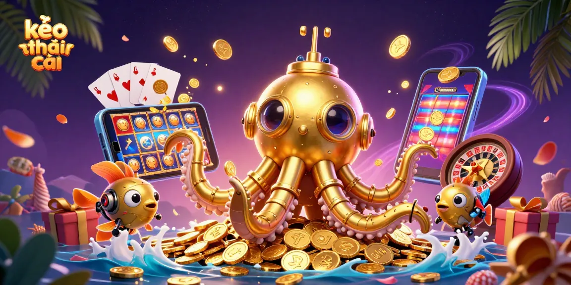 Engage with kèo nhà cái in a dynamic casino scene featuring golden kraken and vibrant gaming elements.
