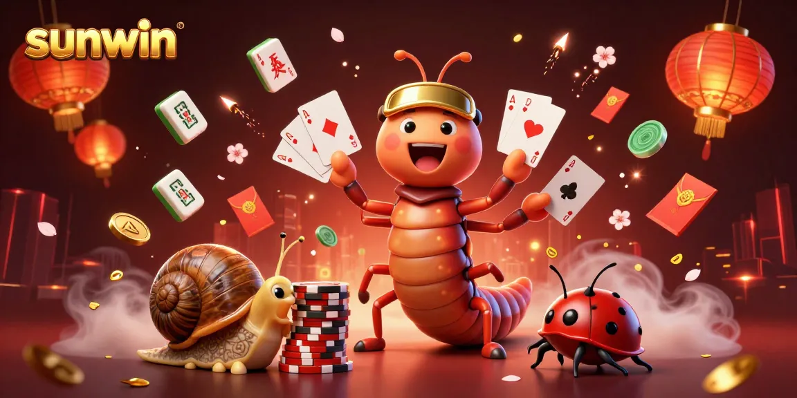 Experience the thrill of sunwin with a 3D animated millipede dealer and vibrant casino elements.