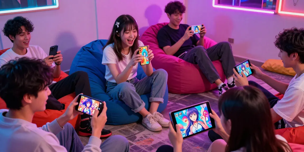 Players immersed in ecchi games on smartphones and tablets, showcasing vibrant characters and social interactions.