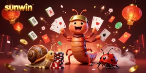 Experience the thrill of sunwin with a 3D animated millipede dealer and vibrant casino elements.